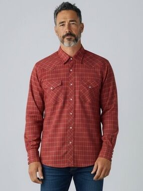 Vtg 70s Round Up Brown Plaid Western Rockabilly Shirt Pearl Snaps Made in USA XL